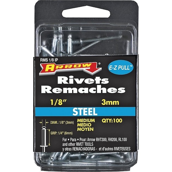 Arrow Lock Pop Rivet, Medium, 1/4 in L, Steel, 100PK RMS1/8IP - main