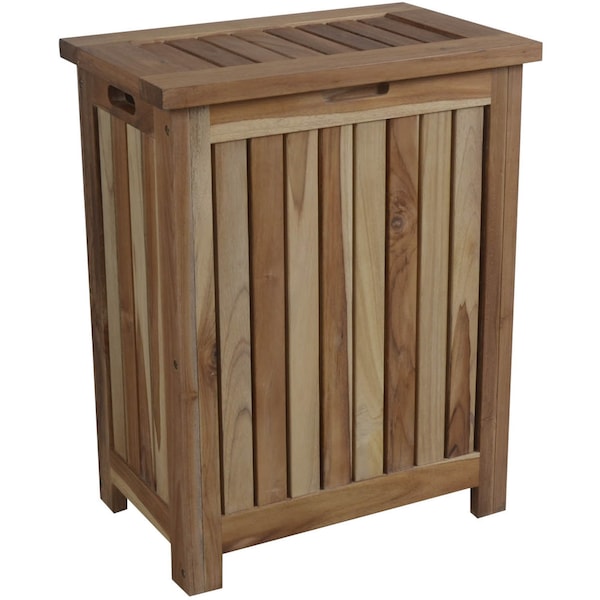 Homeroots Compact Teak Laundy Storage With Removable Bag In Natural Finish 376759 - main