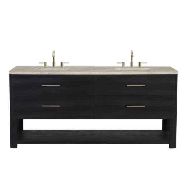 James Martin Vanities Lucian 72" Double Vanity, Carbon Oak, w/ 3 CM Tajnar Eclos Widespread Top D704-V72-CBO-WTJR - main