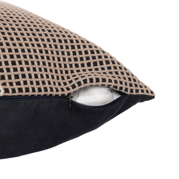 Homeroots 24" Black and White Geometric Cotton Throw Pillow With Embroidery 549397 - main