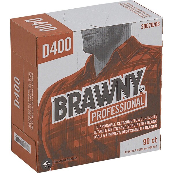 Brawny Medium Duty Premium DRC Wipers, 1-Ply, 9.25 x 16.3, Unscented, White, 90 Wipes, 10PK 20070/03 - main