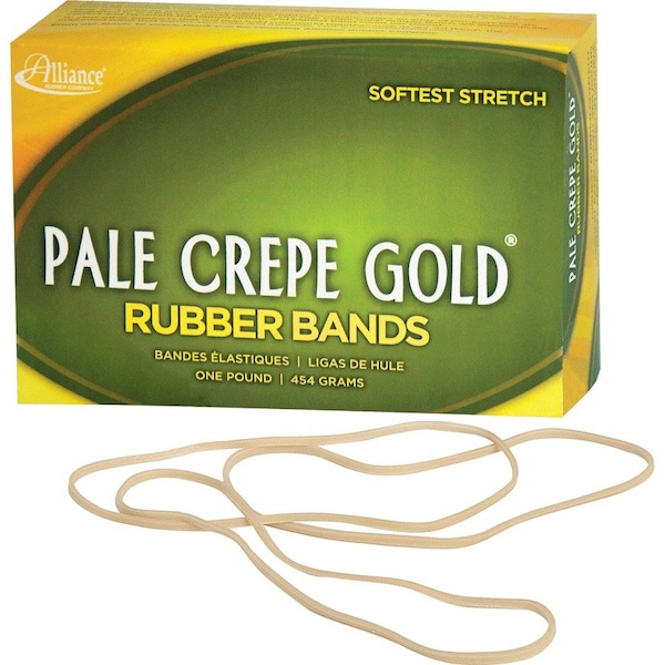 Alliance Rubber Alliance Pale Crepe Gold Rubber Bands, Size No 117B, 7" x 1/8", Natural, 1 lb. Box 21405 - main