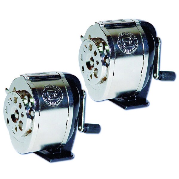 Charles Leonard Mountable Heavy Duty Steel Pencil Sharpener, Multi Size Pencil Holes (8 Sizes), Silver, 2PK 89508 - main