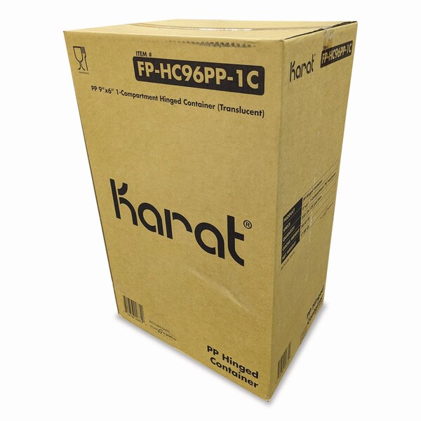 Karat Polypropylene Plastic Hinged Container, 6 x 9 x 2.97, Clear, Plastic, 250PK FP-HC96PP-1C - main