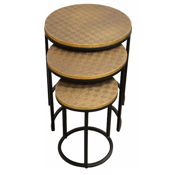 Homeroots Set Of Three 19" Black And Brass Round Nested Tables, 3PK 488531 - main