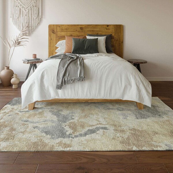 Homeroots 9' X 12' Beige Charcoal And Gray Abstract Washable Indoor Outdoor Area Rug 643593 - main