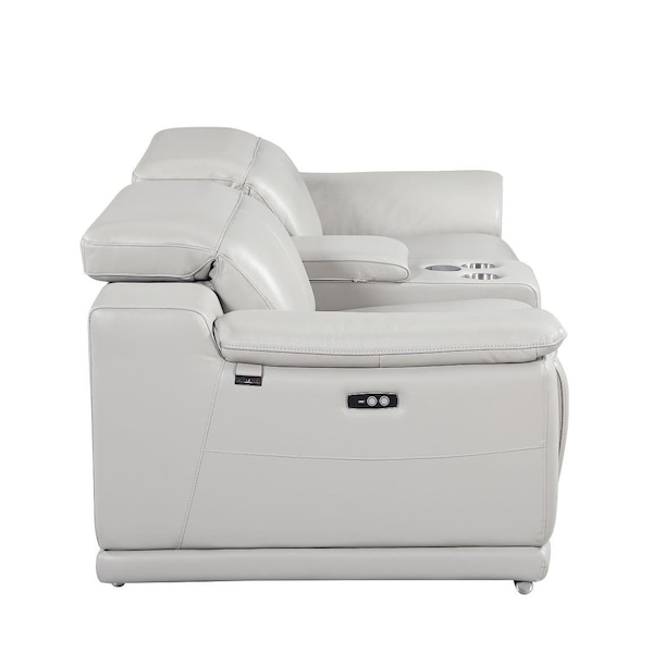 Homeroots 93in Light Gray and Silver Italian Leather Power Reclining Loveseat With Storage 720574 - main