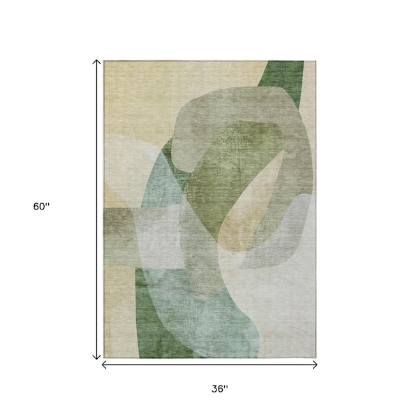 Homeroots 3' X 5' Artichoke Green And Taupe Abstract Washable Indoor Outdoor Area Rug 630423 - main