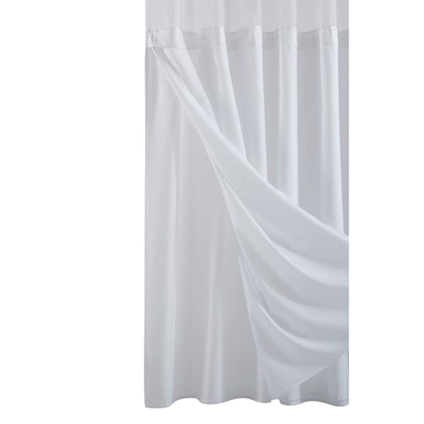 Homeroots White Sheer and Grid Shower Curtain and Liner Set 399750 - main
