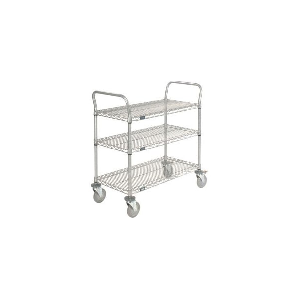 Global Equipment Nexel Utility Cart, 3 Shelf, Nexelate , 42"L x 18"W x 39"H, Polyurethane Brake Casters 1842P3EPB - main