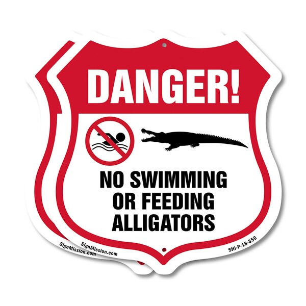 Signmission Alligator Warning Shield Sign Danger! No, 18 inch X 18 inch, Plastic Sign, 2PK SHI-P-2PACK-18-356 - main