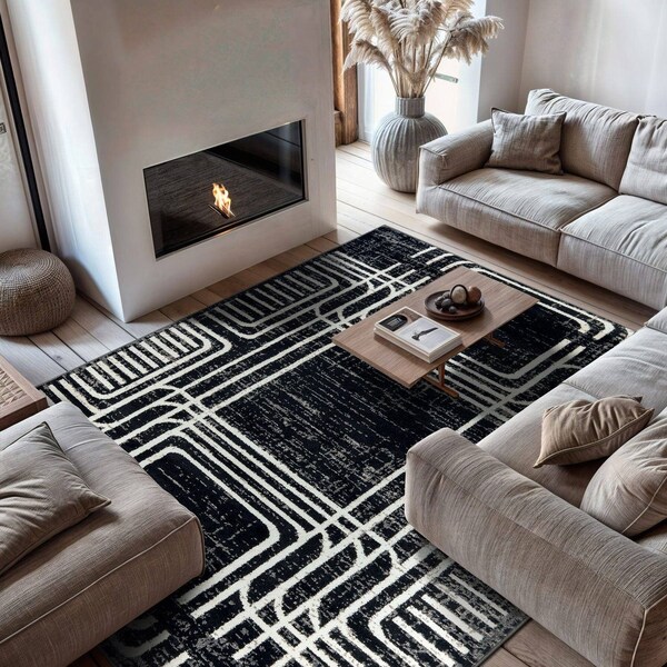 World Rug Gallery Bohemian Lines Area Rug 7 ft 10 in x 10 ft Black WR104BLACK8X10 - main