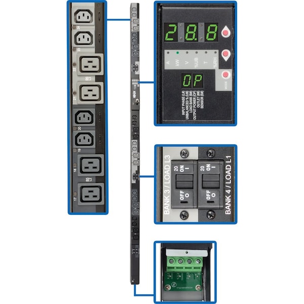 Tripp Lite PDU, Switched, (12) C13, (12) C19, Hardwire, 6 ft. PDU3XVSRHWA - main
