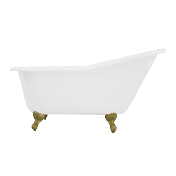 Kingston Brass 60" Cast Iron Oval Single Slipper Clawfoot Tub, No Faucet Drillings, White/Brushed Brass VCTND6030NT7 - main