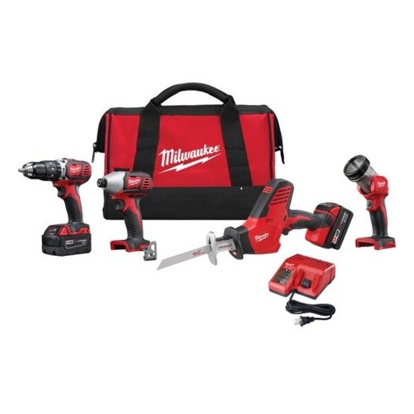 Milwaukee Tool M18 Cordless LITHIUM-ION 4-Tool Combo Kit w/ M18 HACKZALL Recip Saw 2695-24 - main