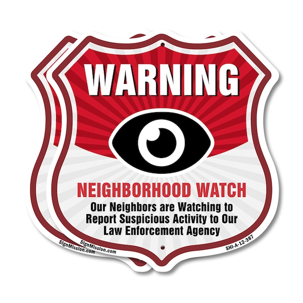 Signmission Neighborhood Crime Watch Shield Sign War, 12 inch X 12 inch, Aluminum Metal Sign, 2PK SHI-A-2PACK-12-387 - main