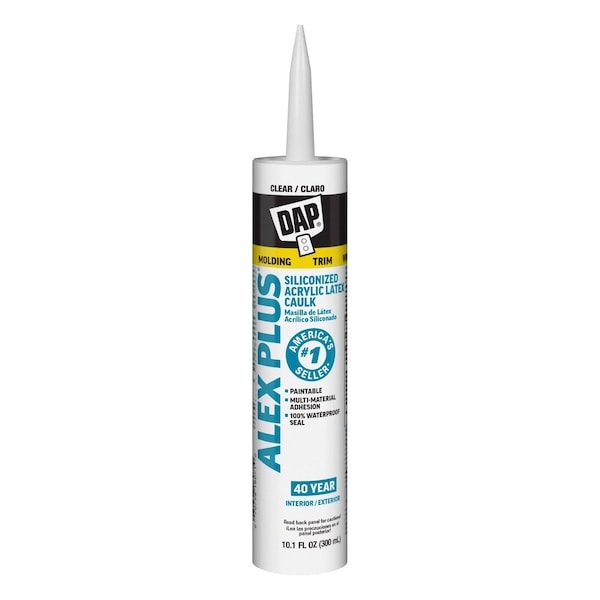 Dap Silicone Caulk, 10 oz, Cartridge, Clear, Silicone Base, Alex Plus 7079818156 - main