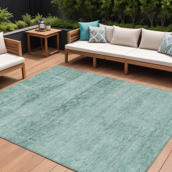 Homeroots 8' X 10' Aqua And Teal Blue Medallion Washable Indoor Outdoor Area Rug 616091 - main