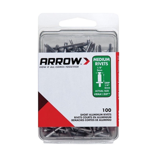Arrow Fastener 1/8 in. D X 1/4 in. Aluminum Rivets Silver, 100PK RMA1/8IP - main