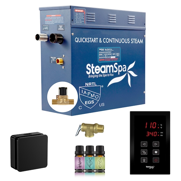 Steamspa Oasis Series 9KW Steam Bath Generator w/Continuous Steam Plus Touchpad and Autodrain in Matte Black OATS900MB-A - main