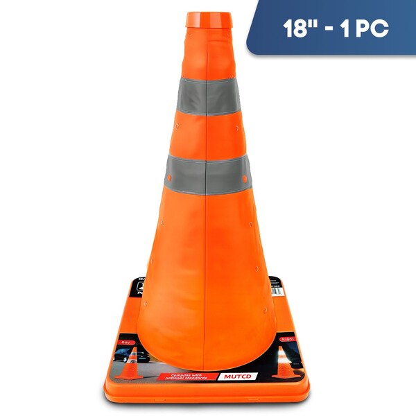 Dsv Standard Collapsible Traffic Cone 18 in with Reflective Collars 1 PK, Orange, Nylon Body 97118С - main