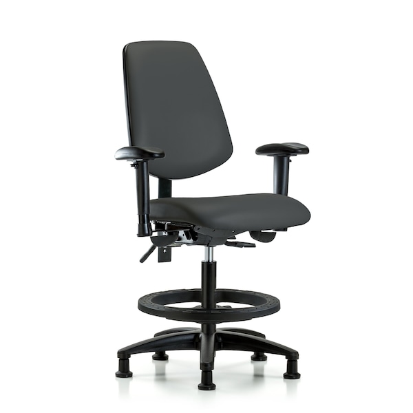 Blue Ridge Ergonomics Medium Bench Chair Adjustable Arms, 22" to 29" Height, Vinyl, Charcoal BR-VMBCH-MB-RG-T0-A1-BF-RG-8605 - main