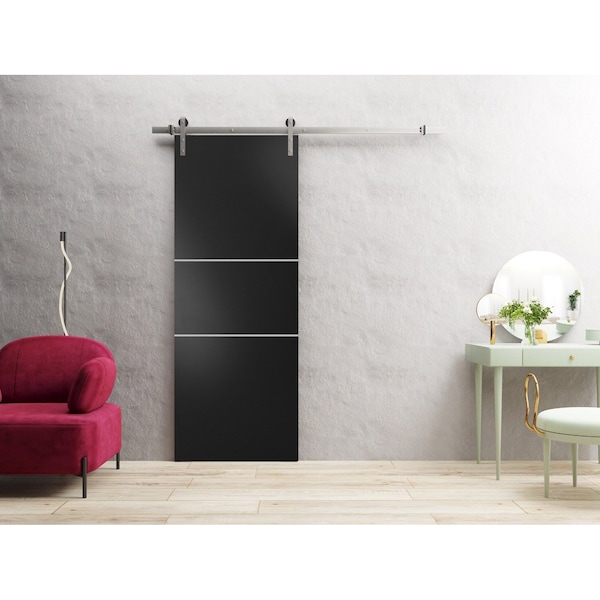 Sartodoors Sturdy Barn Door with Hardware, Planum 0110 Black Matte and Aluminum Strips, 6.6FT Rail Hangers Hea PLANUM0110BD-S-BLK-1884 - main