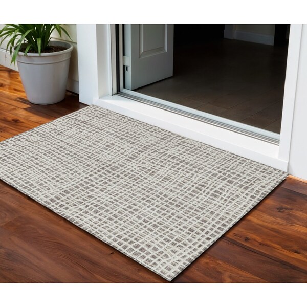 Homeroots 3' X 5' Taupe And Beige Striped Washable Indoor Outdoor Area Rug 583468 - main