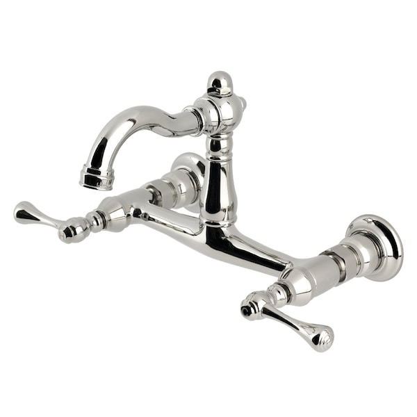 Kingston Brass Two-Handle Wall Mount Bridge Kitchen Faucet, Polished Nickel KS3256BL - main