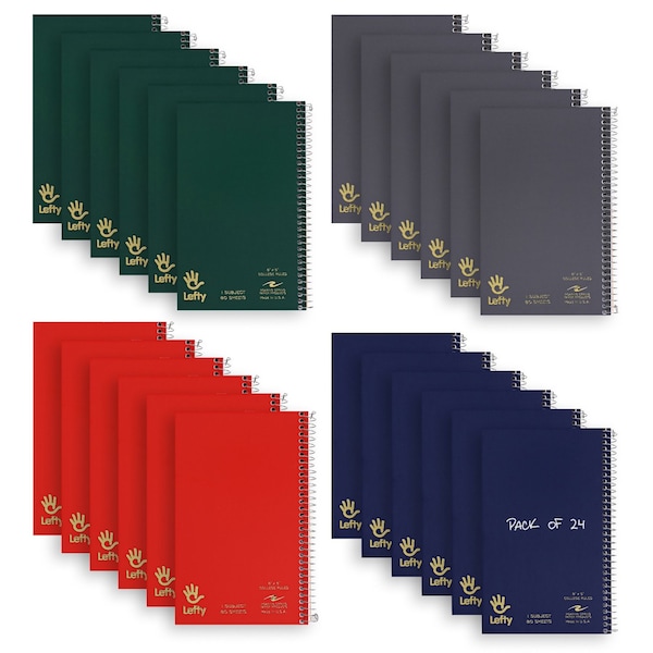 Roaring Spring Case of Lefty WB Left Handed Mini Notebooks, 1 Sub, 8"x5", 80 sht, Wire On Right, Assorted Covers, PK24 13507CS - main