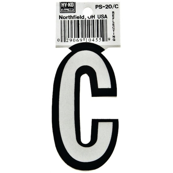 Hy-Ko Reflective Letter, Character: C, 3-1/4 in H Character, Black/White Character, Vinyl PS-20/C - main