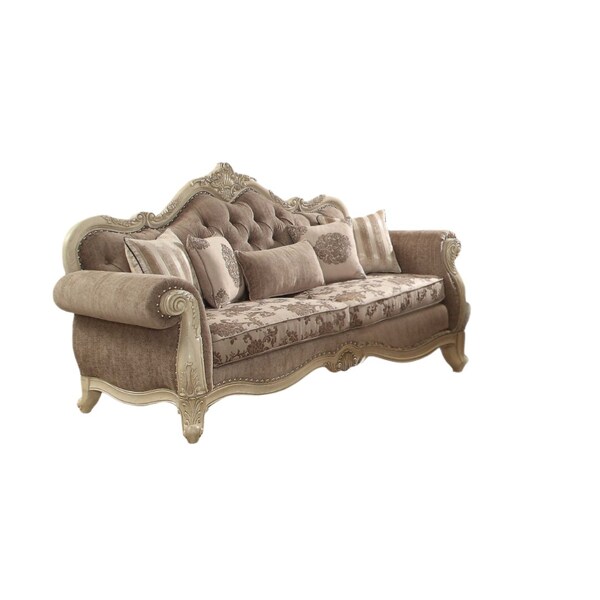 Homeroots 35" Gray Velvet Floral Sofa And Toss Pillows With Beige Legs 348641 - main