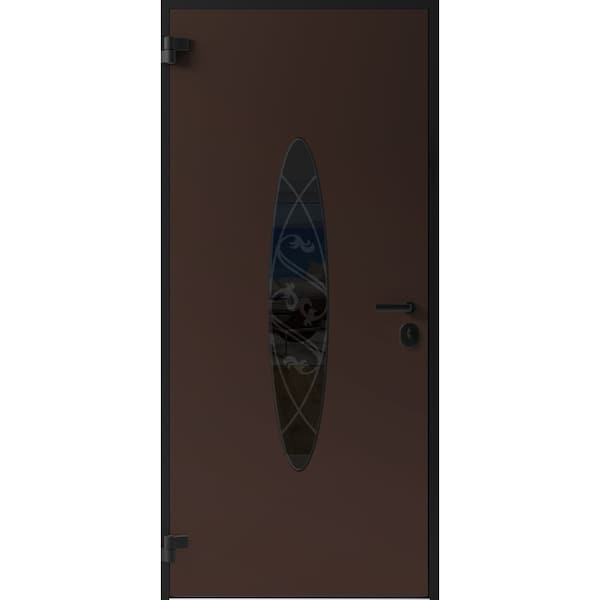 Vdomdoors Front Exterior Prehung Steel Door Ronex1277 Brown Entry Metal Modern Painted W36xH80 Right hand RONEX1277EXD-BRW-W36xH80-RH-I - main