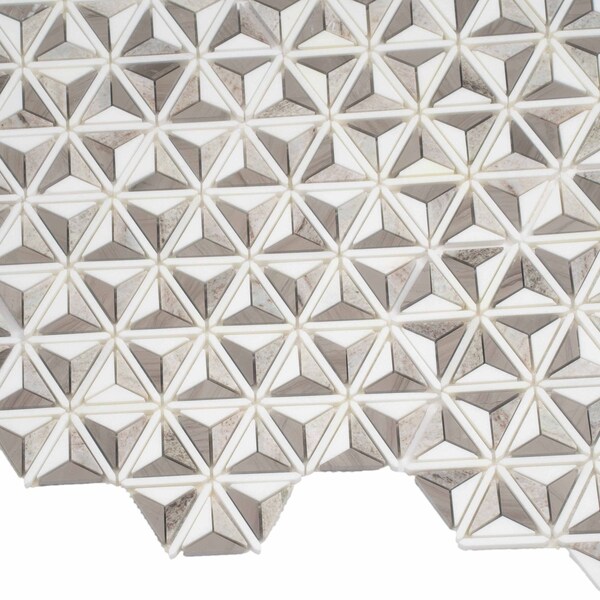 Apollo Tile Mirage 12x12 Warm Beige White Marble Mosaic 3D Pyramid Wall and Floor Tile (4.92 sq ft/case), 5PK APLSAH88IR06A - main