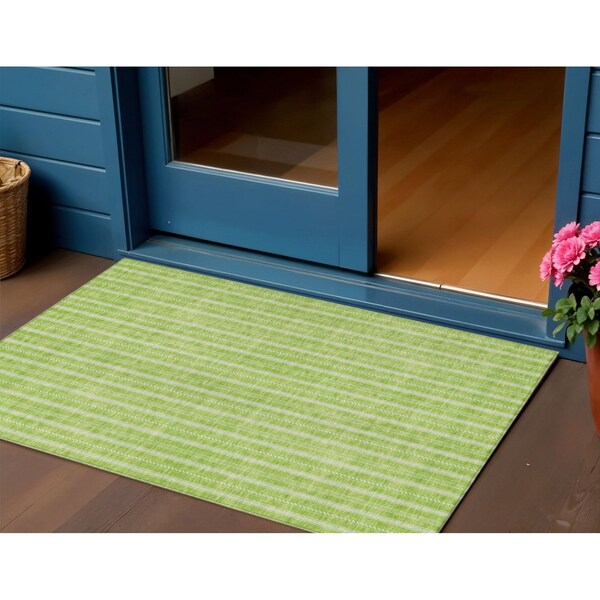 Homeroots 3' X 5' Lime Green And Ivory Striped Washable Indoor Outdoor Area Rug 595877 - main
