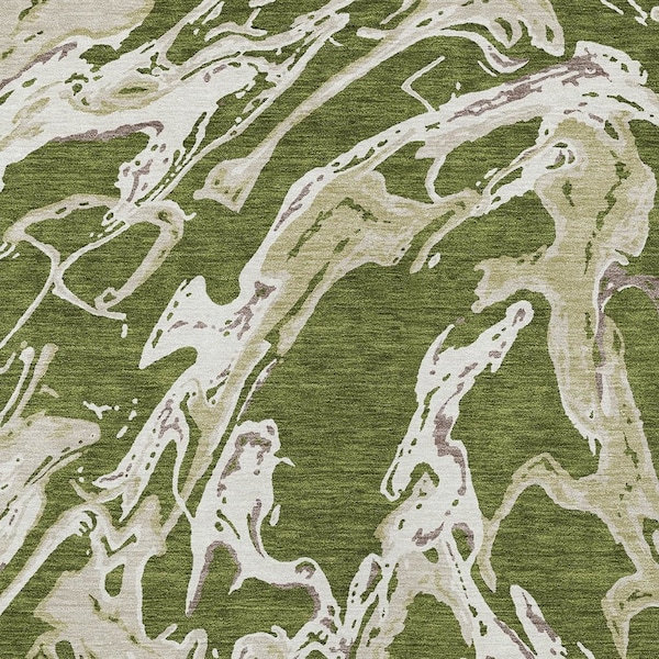 Homeroots 5' X 8' Olive Green And Ivory Abstract Washable Indoor Outdoor Area Rug 600115 - main