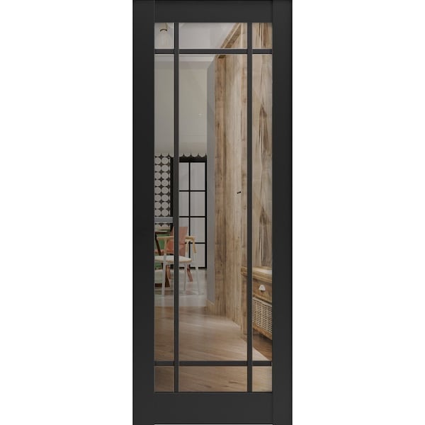 Sartodoors Slab Barn Door Panel Lite, Lucia 2266 Matte Black with Clear Glass and Aluminum Strips, Sturdy Fin LUCIA2266S-BLK-18 x 80 - main