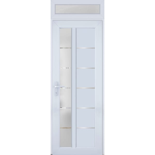 Vdomdoors Front Exterior Prehung FiberGlass Door Frosted Glass / Manux 8088 White Silk / Transom Window / Off MANUX8088EXD-WS-W30 x H80+14-RH - main