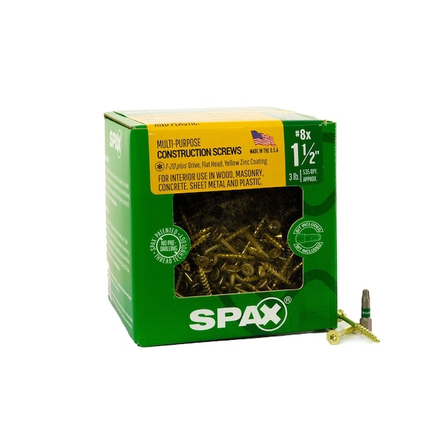 Spax #8 x 1-1/2 in Interior Wood Screws Construction Flat Head T-Star Plus 3 LB, 597PK 41910204004045 - main