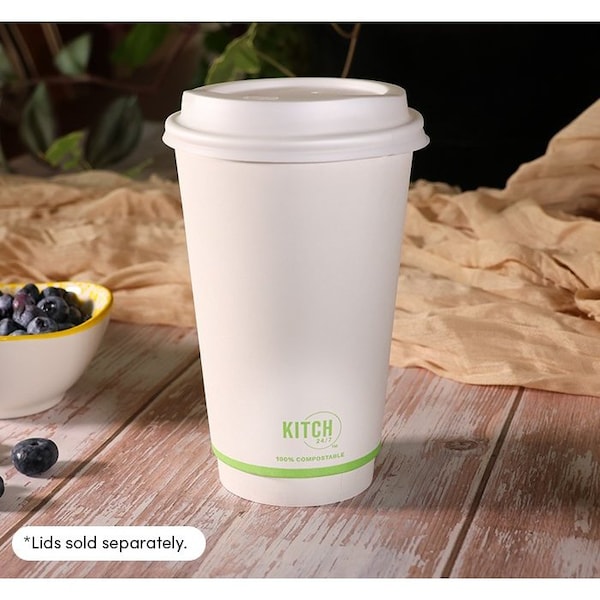 Kitch 24/7 Disposables White Compostable Smooth Insulated Paper Hot Cup, 16 Ounce, 500PK KC-SDC16W - main
