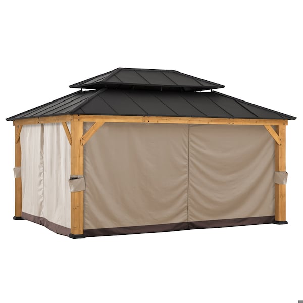 Sunjoy Replacement Privacy Curtain for Outdoor 12 ft. x 16 ft. Hard Top Gazebo - Brown A111308900 - main