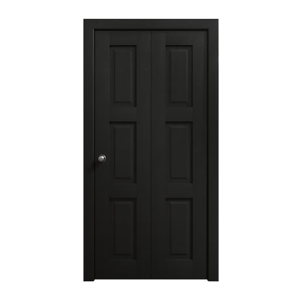 Sartodoors Sliding Closet Bi-fold Doors 64 x 96 inches, Ego 5010 Painted Black Oak, Sturdy Tracks Moldings Tr EGO5010BF-CHK-64x96 (2* 32x96) - main