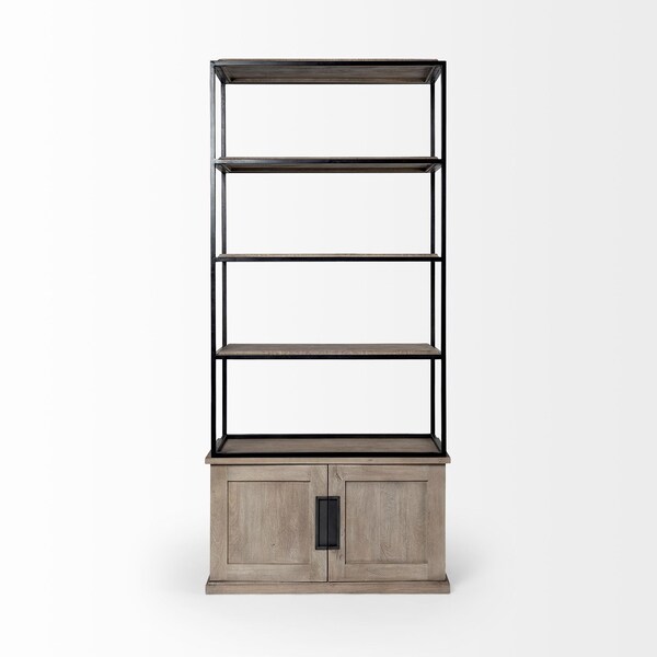 Homeroots 90" Brown Iron and Wood Three Tier Bookcase 380594 - main
