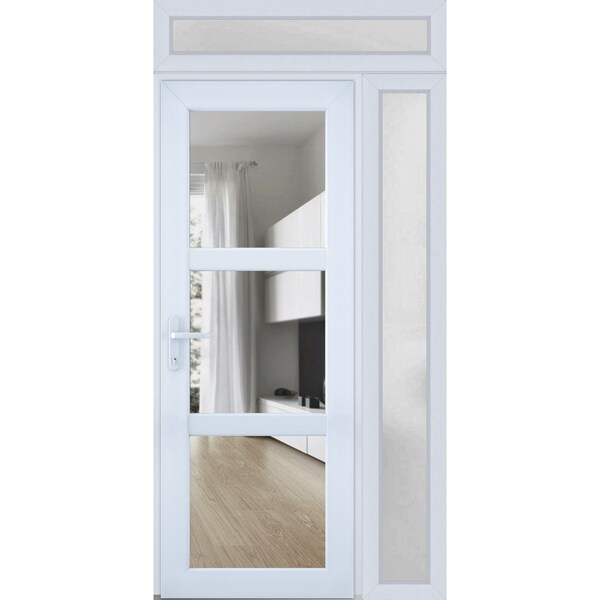 Vdomdoors Front Exterior Prehung FiberGlass Door Clear Glass See-through / Manux 8555 White Silk Clear Glass MANUX8555EXD-WS-W36 x H80-LH - main