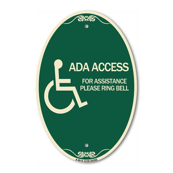 Signmission ADA Access for Assistance Ring Bell With New, 12 In X 18 In Architectural, Heavy Gauge Aluminum A-OV-G-1218-24352 - main