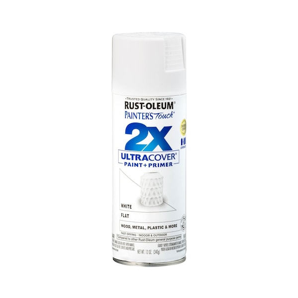 Rust-Oleum Spray Paint, White, Flat, Solvent, 12 Oz 334021 - main