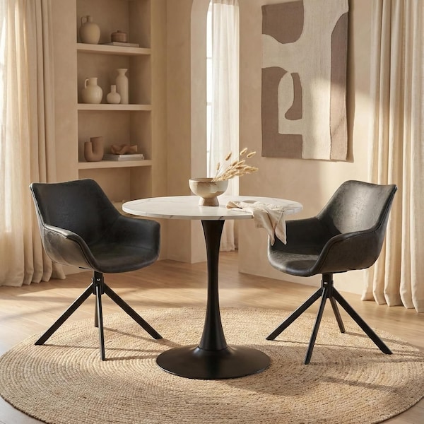Leisuremod Bristol Round MDF Dining Table - Pedestal Base Kitchen Table, Modern Style BTBL-B35MWT - main