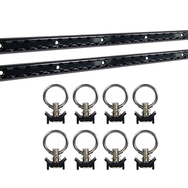 Mytee Products 8 ft L-Track Powder Coated (2) & Stud w/ Powder coated Ring (8) Tie Down System, 8PK LTK8-BLKx2-LTKS-BLKx8 - main