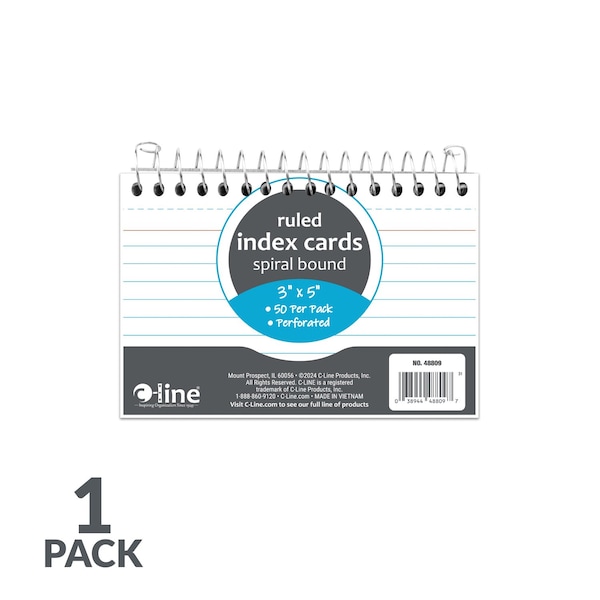 C-Line Products 3" x 5" White Ruled Index Card Spiral Notebook, 30 PK/CT 48809-CT - main