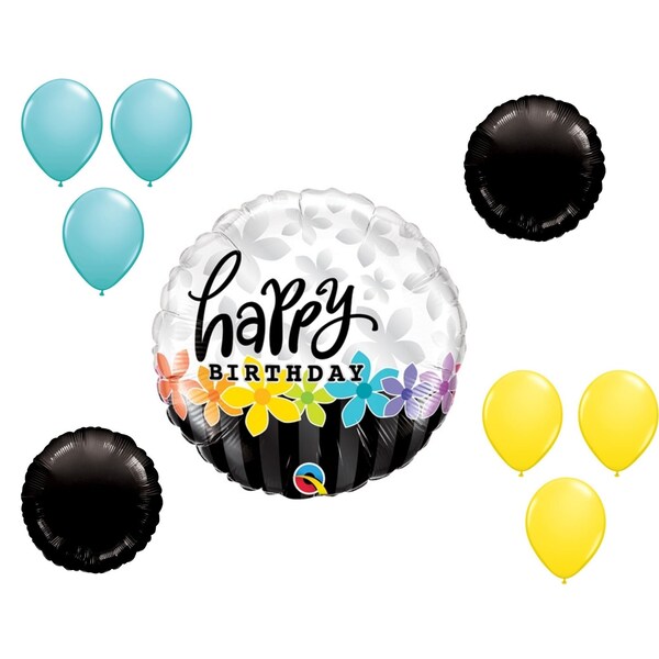 Loonballoon Birthday Band of Flowers Balloon Medium Shape Set 6x latex 2x shape 81331-lux - main